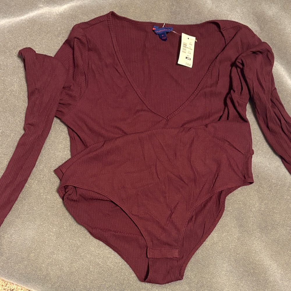 NWT Aeropostale Maroon Long Sleeve V-Neck Bodysuit